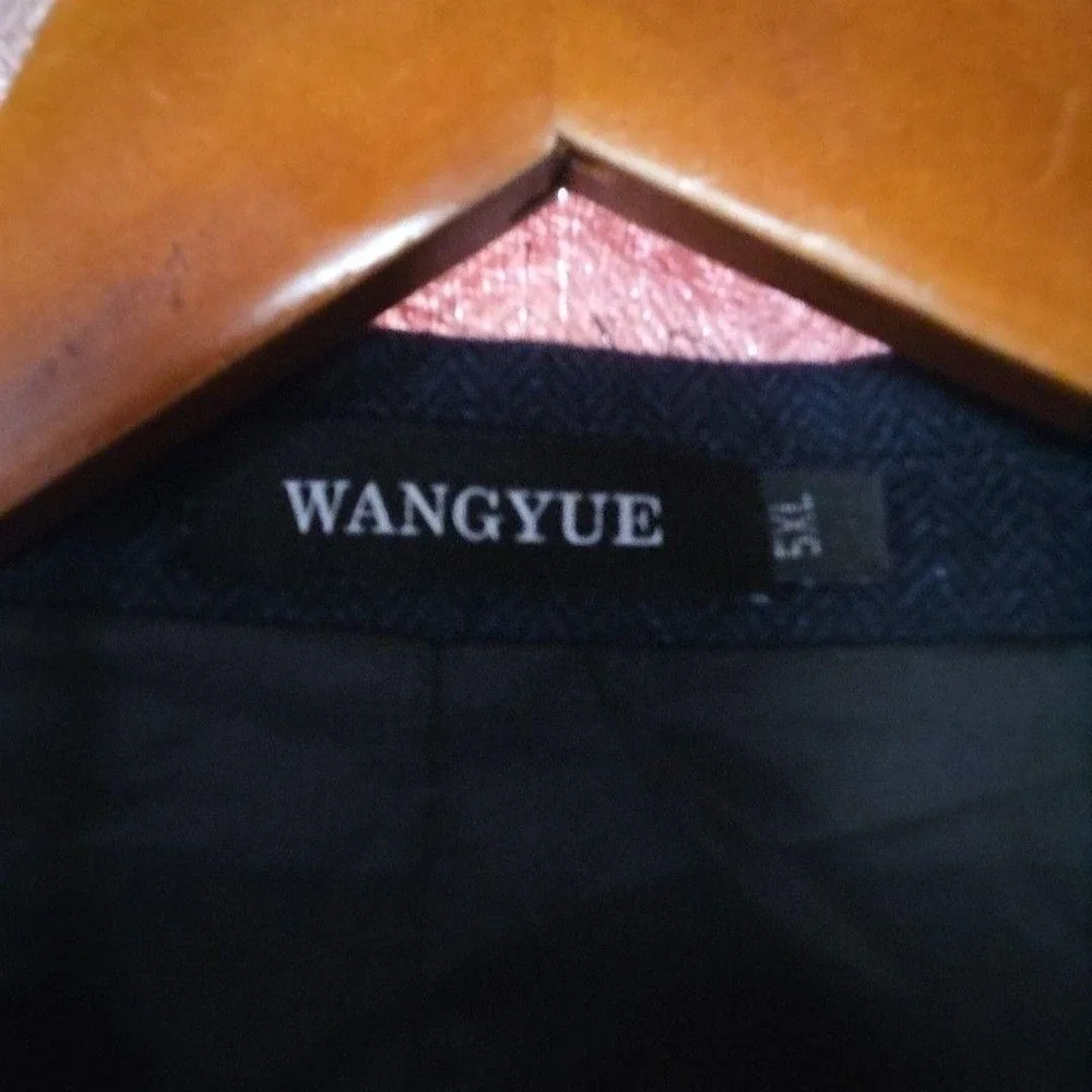 Wangyue Blazer Mens 5XL Navy Blue Herringbone Two Button Sport Coat